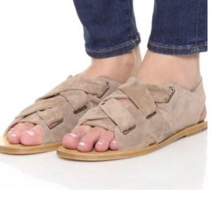 Rag & Bone Elda Corset Suede Lace-Up Flat Sandal, Tan, Made in Italy, size 7.5